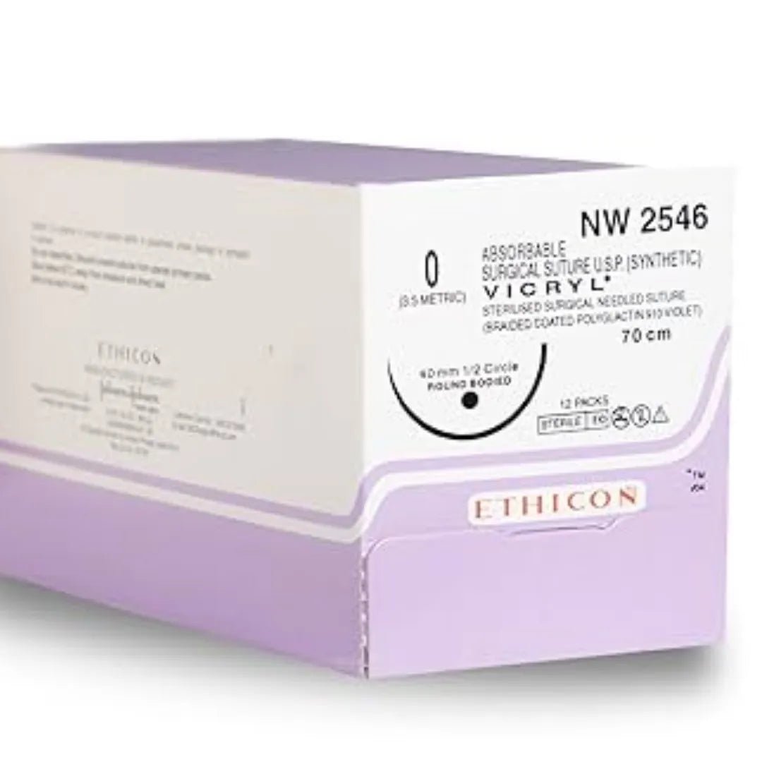 Ethicon Vicryl Sutures USP 0, 1/2 Circle Round Body - NW 2546