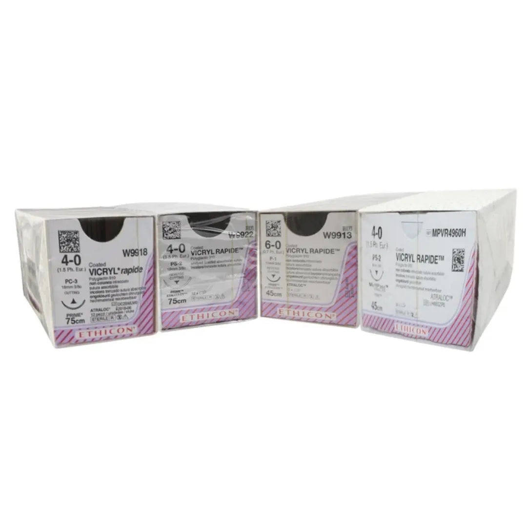 Ethicon Vicryl Rapide Sutures USP 6-0, 3/8 Circle Reverse Cutting Prime P-1 - W9913