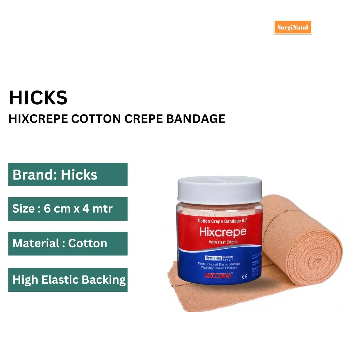 Hicks Hixcrepe Cotton Crepe Bandage 6CM X 4M