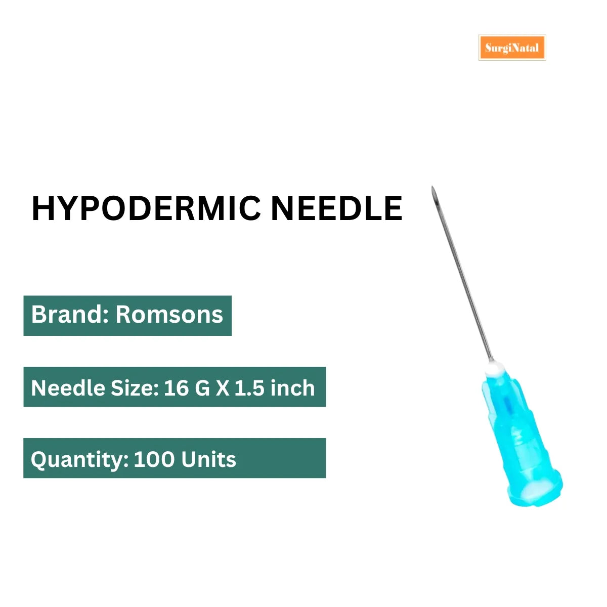 Buy Romsons Hypodermic Needle 16g*1.5 inch - Pack of 100