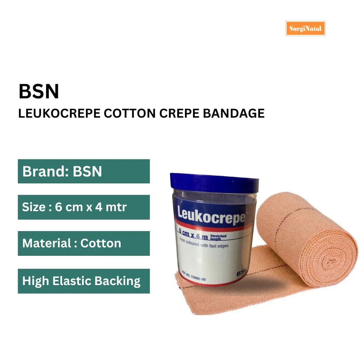 Leukocrepe Cotton Crepe Bandage 6CM x 4M