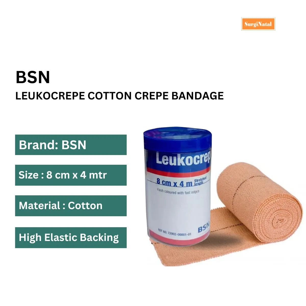 Leukocrepe Cotton Crepe Bandage 8CM x 4M