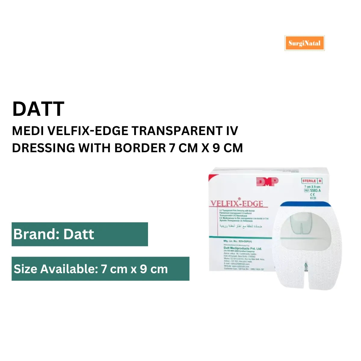 Datt Medi Velfix-Edge Transparent IV dressing with Border 7 cm x 9 cm