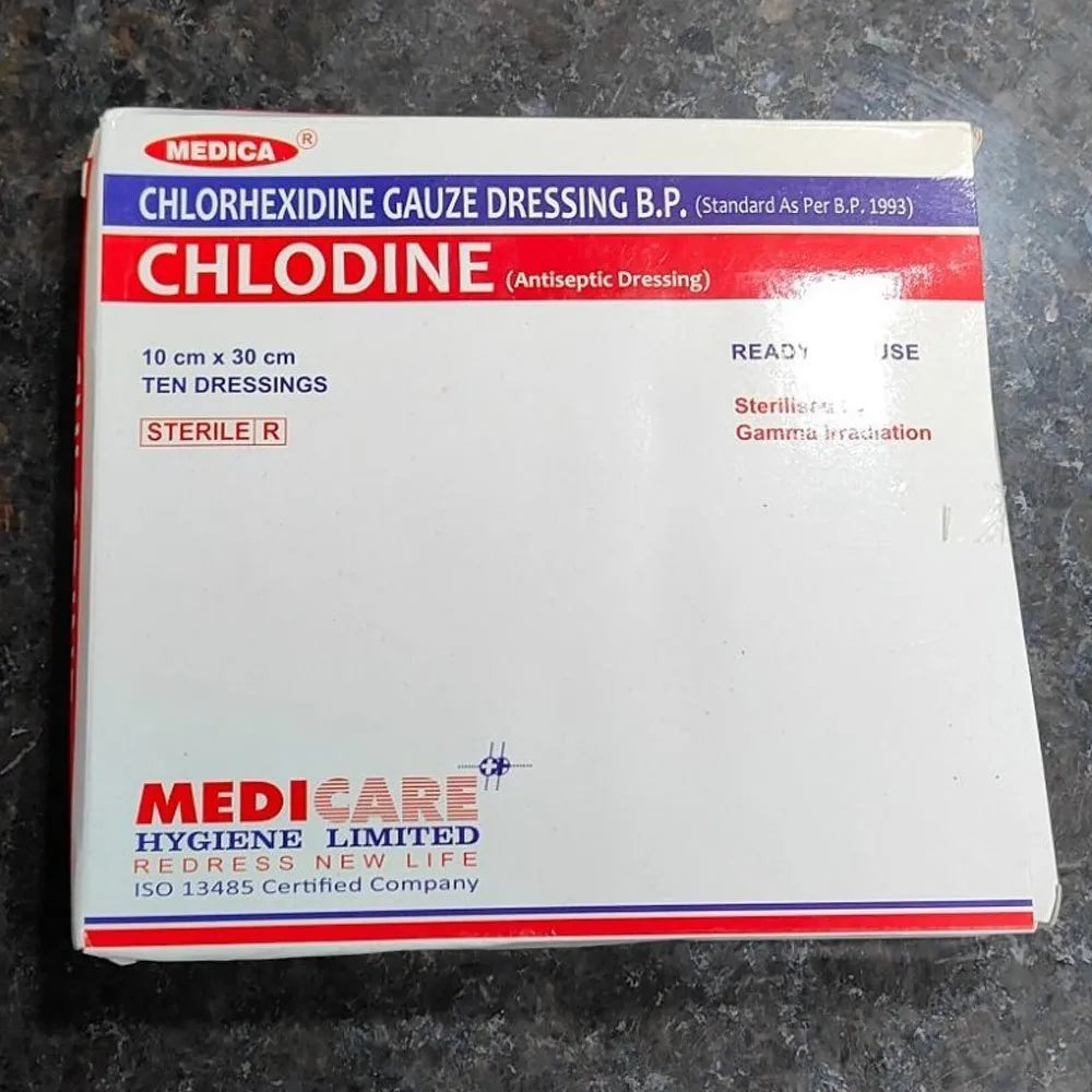 Medicare Chlodine Chlorhexidine Gauze Dressing 10cm X30cm 10 Pouches