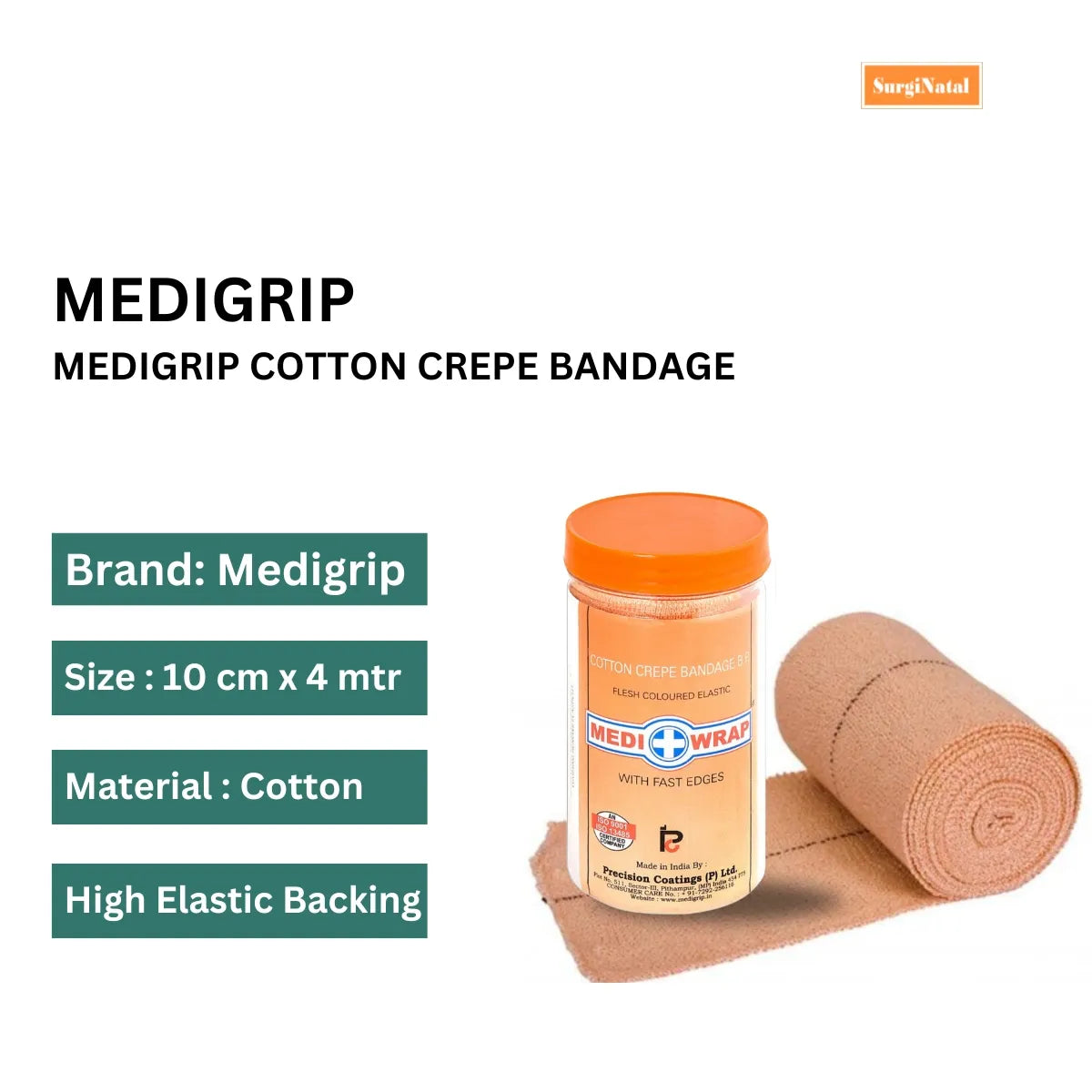 Medigrip Cotton Crepe Bandage 10CM x 4CM