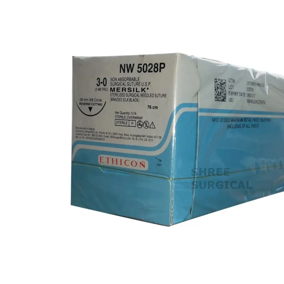 Mersilk Sutures USP 3-0, 3/8 Circle Reverse Cutting Ethiprime - NW 5028