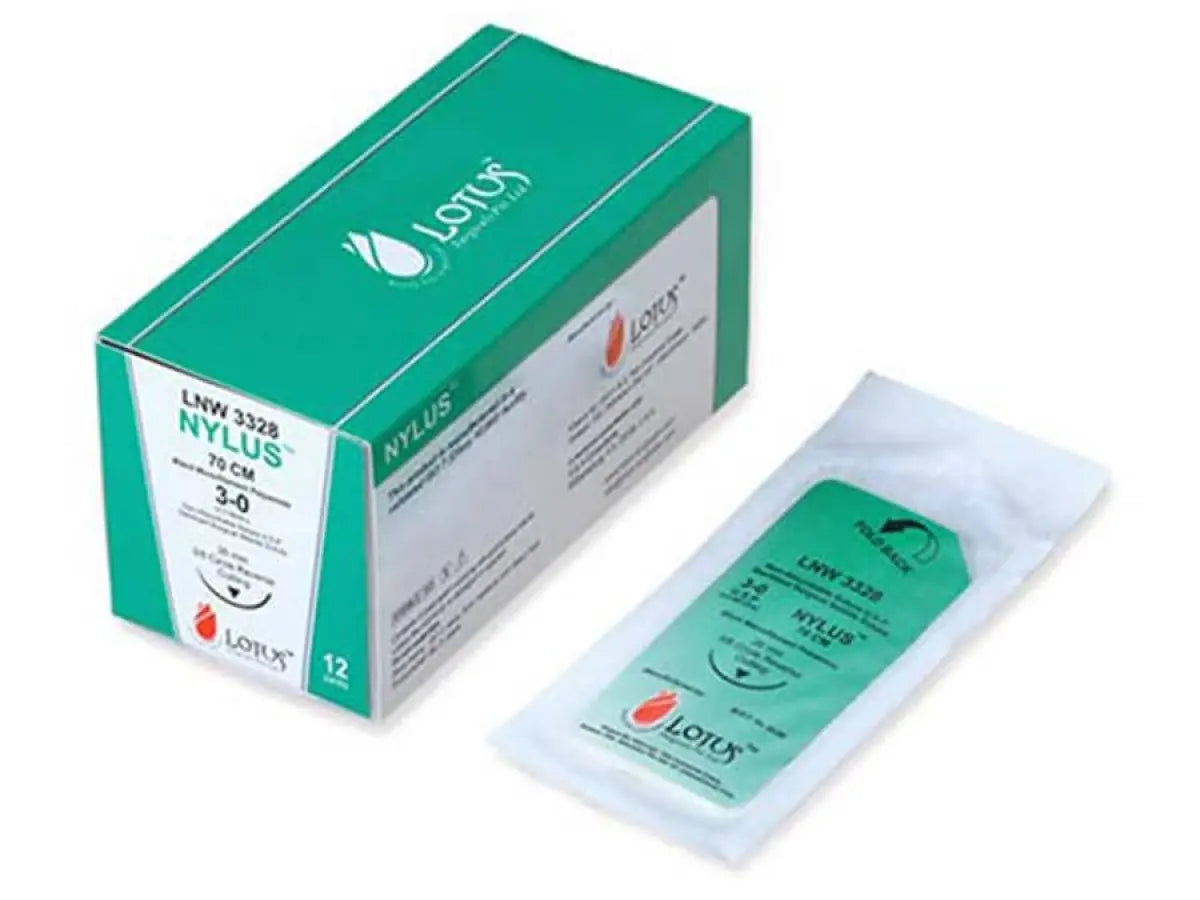 Lotus NYLUS Suture -Ethilon Type- USP 3-0-70 cm-3/8 Circle Reverse Cutting 26 mm Needle - LNW3328 - 12 Pcs