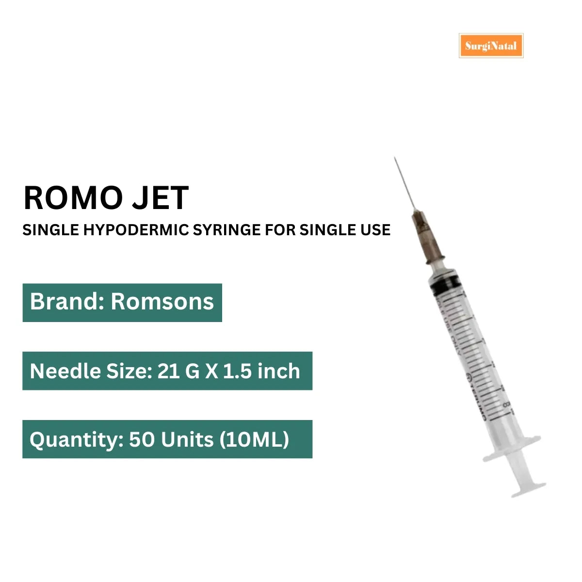 Buy Romsons Romo Jet Syringe with 10ml Needle - Pack of 50