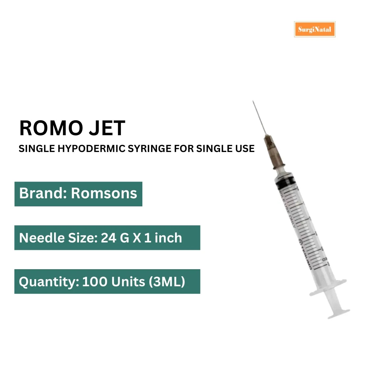Romsons Romo Jet Syringe With Needle (3ml)-100 Pcs Pack