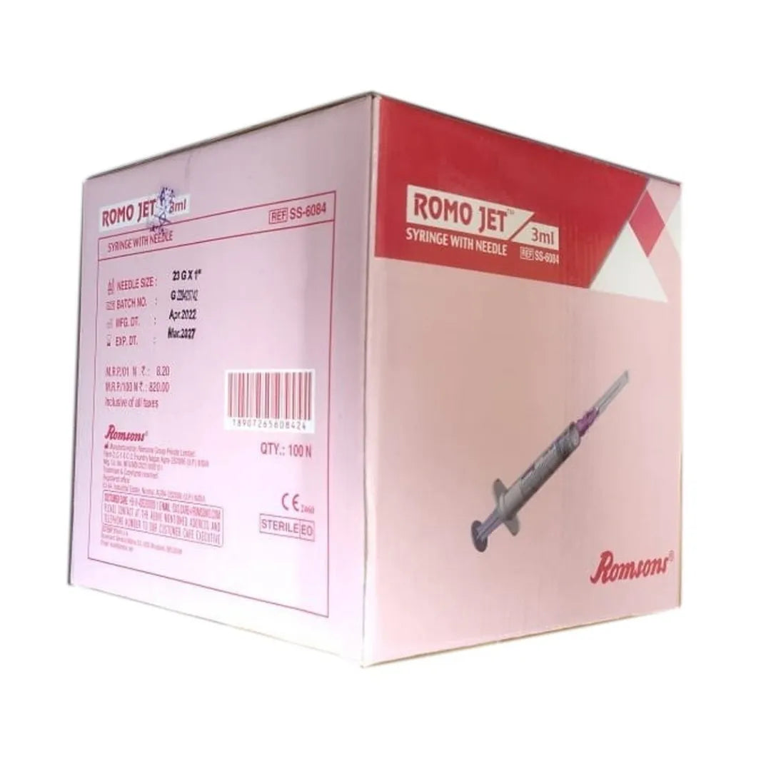 Romsons Romo Jet Syringe With Needle (3ml)-100 Pcs Pack