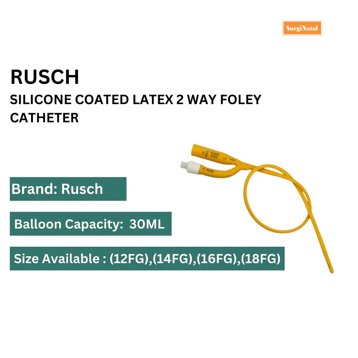Rusch Gold 2 Way Silicone Coated Latex Foley Catheter