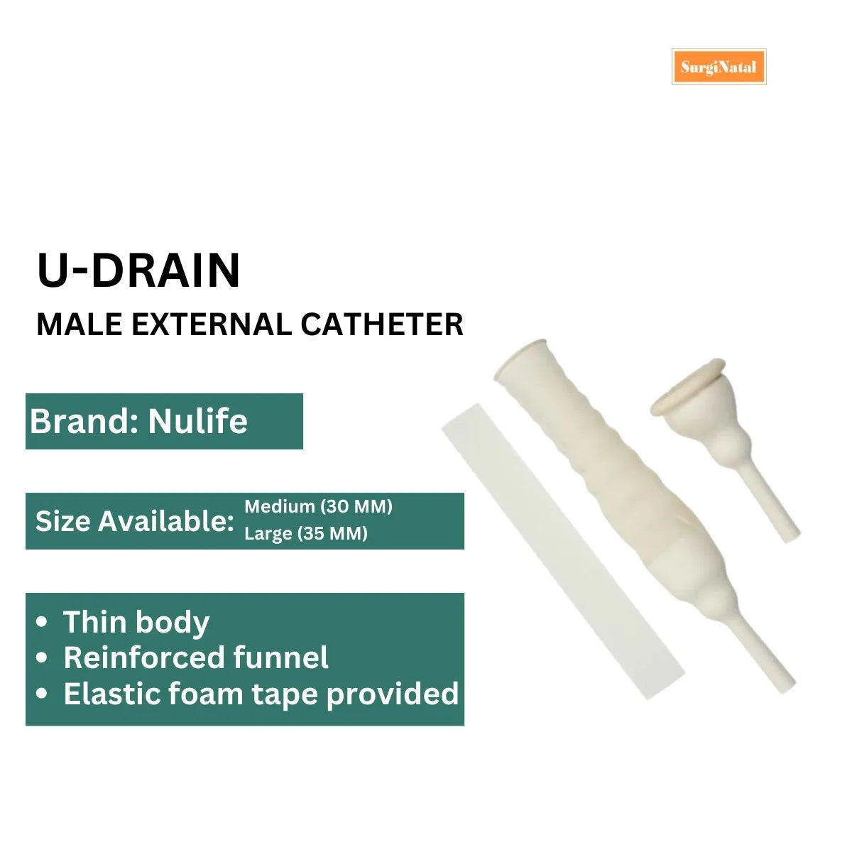 Nulife U-Drain Male Catheter, Natural Rubber Latex