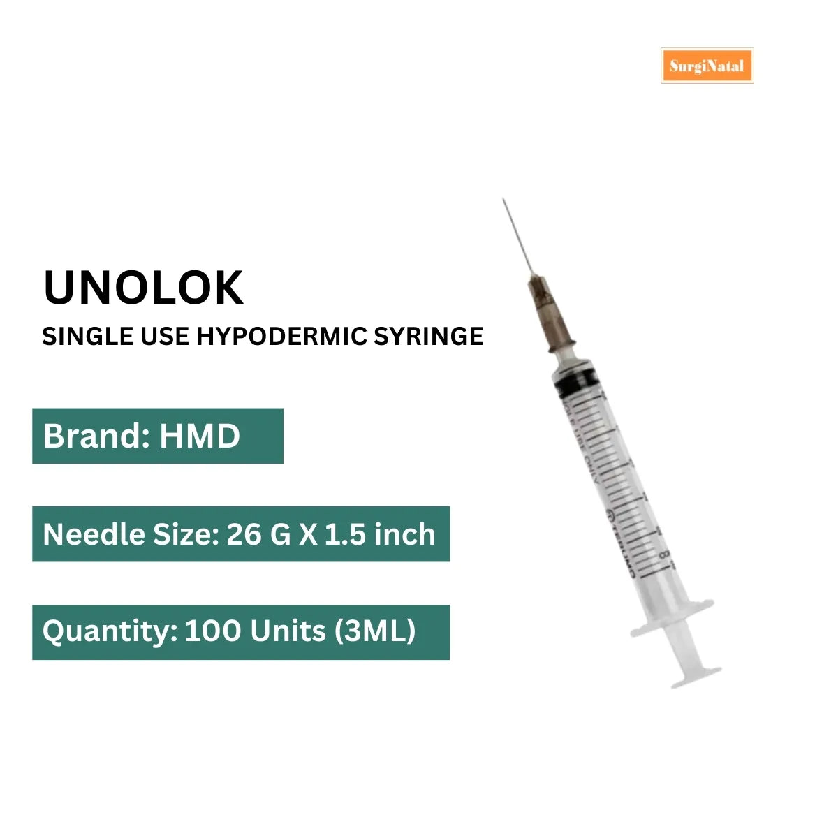 Unolok Syringe 3ml 26G*1.5 inch 100 Pcs Box