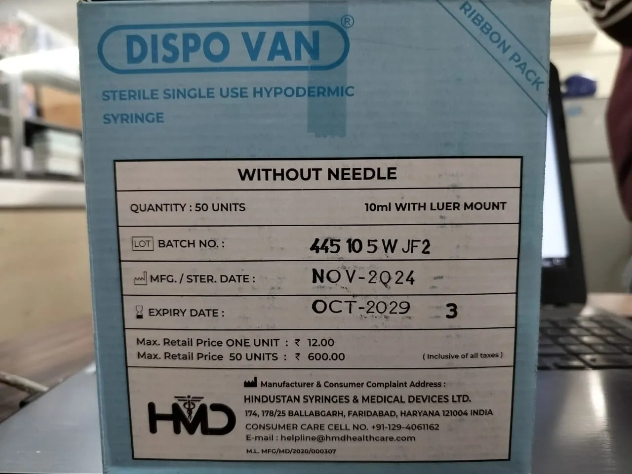 Dispo Van 10 ML Syringe Without Needle - 50 Units Pack