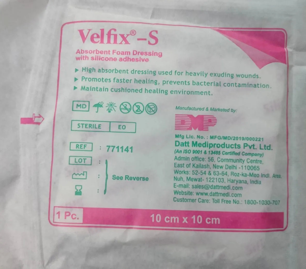 Datt Velfix-s Border Dressing 10 CM X 10CM