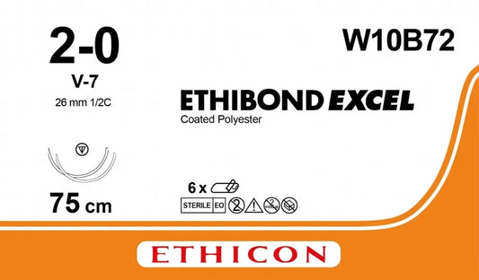 Ethicon Ethibond Sutures USP 2-0, 1/2 Circle Tapercut SX V-7 Double Needle - W10B72