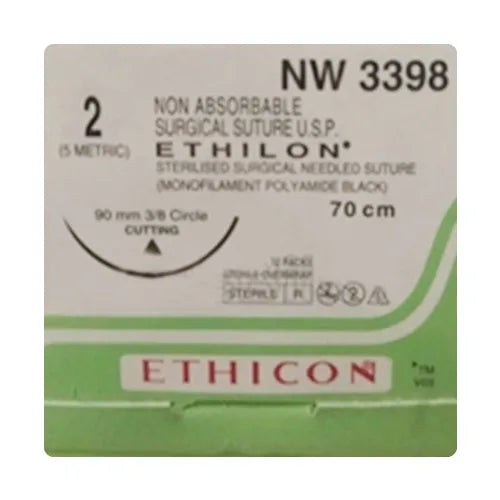 Ethicon Ethilon Sutures USP 2, 3/8 Circle Cutting - NW3398