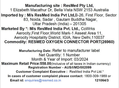 ResMed Oxygen Connector Port