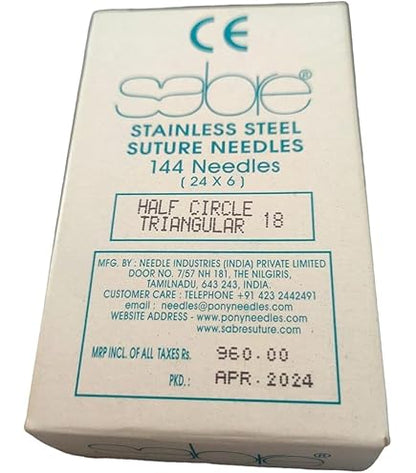 Suture Needles - Half Circle Triangular- 6 Needle Pack BOX