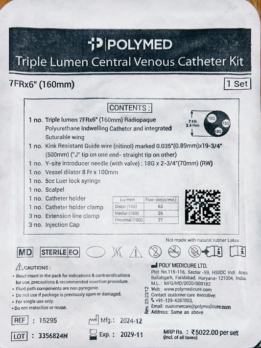Polymed Triple Central Venous Catheter Kit