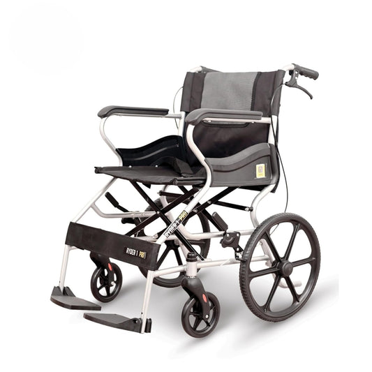 Karma Ryder-1 Pro Manual Wheelchair | Attendant-Driven | Lightweight, Foldable, Travel-Friendly | Double Cross-Bar Mild Steel Frame