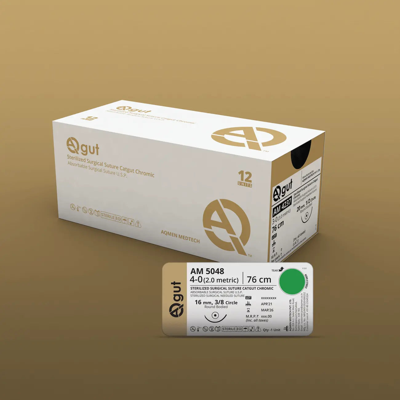 Aqmen Sutures AM4259 AqGut Catgut Type USP 1-12 Foils