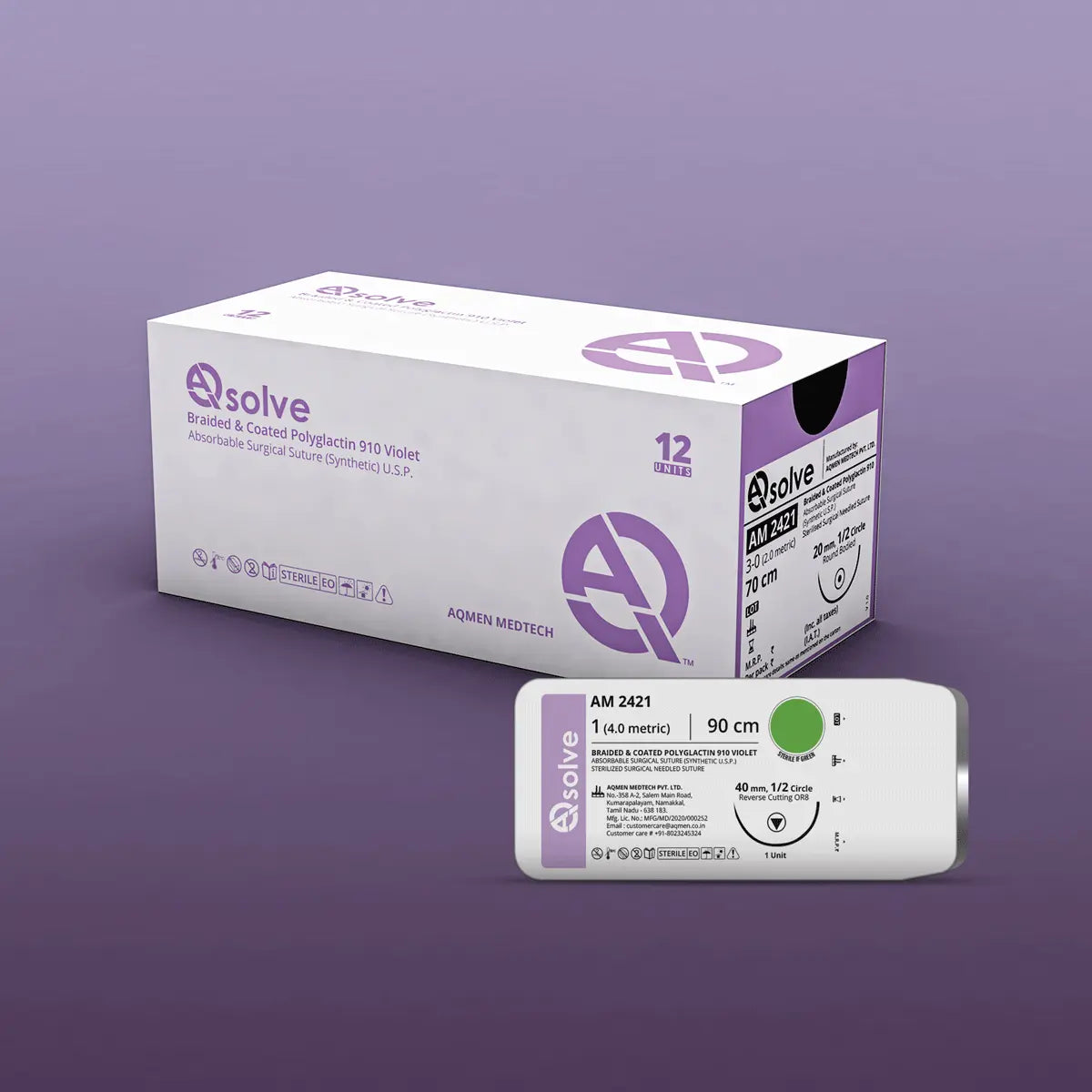 Aqmen Sutures AM2341 AqSolve Vicryl Type USP 2-0-12 Foils