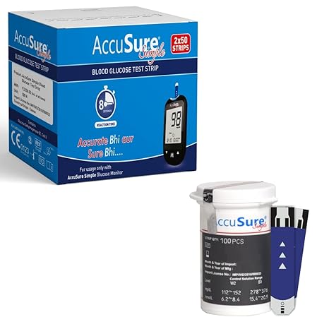 AccuSure Simple Blood Glucose Test 100 Strips, 2 X 50 Test Strip