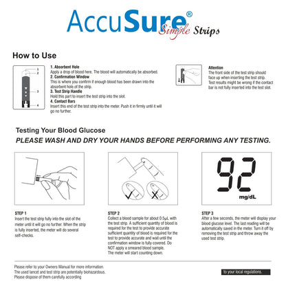 AccuSure Simple Blood Glucose Test Strip - 50 Strips