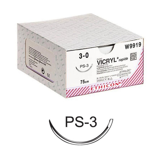 Ethicon Vicryl Rapide Sutures USP 3-0, 3/8 Circle Cutting PC 3 Ethiprime - W9919