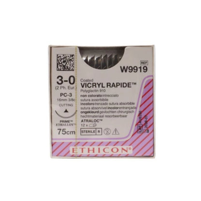 Ethicon Vicryl Rapide Sutures USP 3-0, 3/8 Circle Cutting PC 3 Ethiprime - W9919