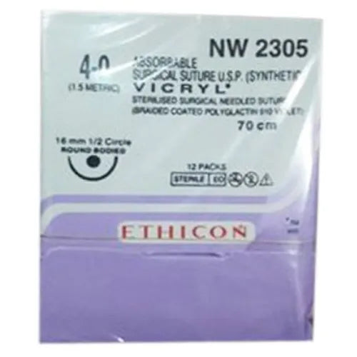 Ethicon Vicryl Sutures USP 4-0, 1/2 Circle Round Body - NW2305