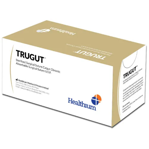 Sutures India Trugut Chromic Catgut USP 4-0, 3/8 Circle Round Body - SN 5048