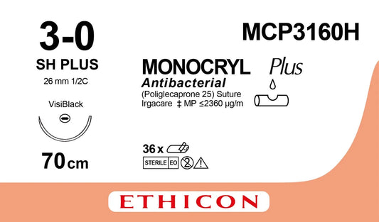 Monocryl Plus Sutures USP 3-0, 1/2 Circle Oval Round Body - MCP3160H