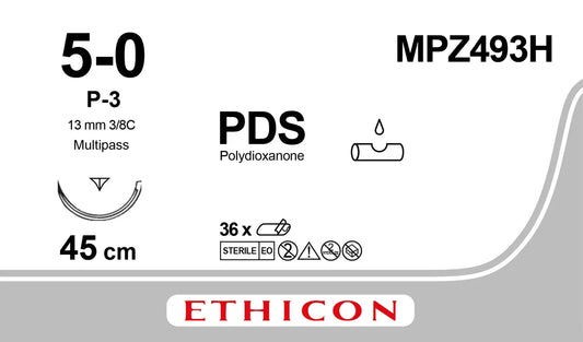 Ethicon PDS II Sutures USP 5-0, 3/8 Circle Prime Multipass - MPZ493H
