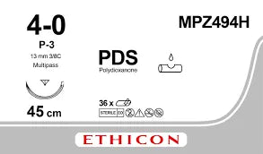Ethicon PDS II Sutures 4-0, 3/8 Circle Prime Multipass - MPZ494H
