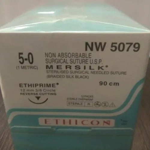 Mersilk Sutures USP 5-0, 3/8 Circle Reverse Cutting Ethiprime - NW5079