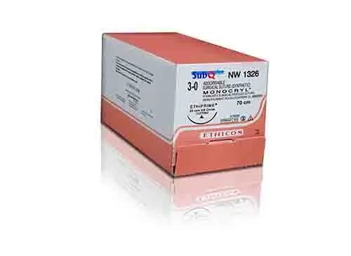 Ethicon Monocryl Sutures USP 3-0, 3/8 Circle Cutting Ethiprime NW1326