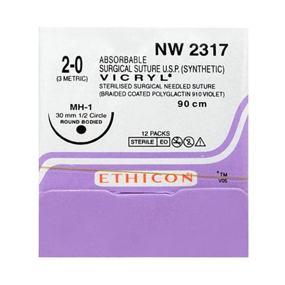 Vicryl Sutures USP 2-0, 1/2 Circle Round Body NW2317