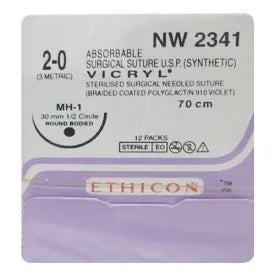 Vicryl Sutures USP 2-0, 1/2 Circle Round Body NW2341P