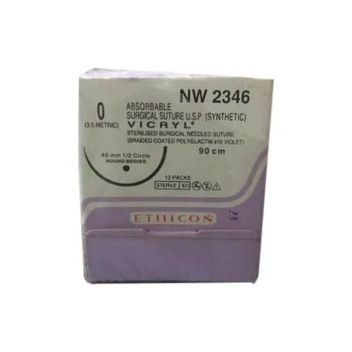 Ethicon Vicryl Sutures USP 0, 1/2 Circle Round Body - NW 2346P