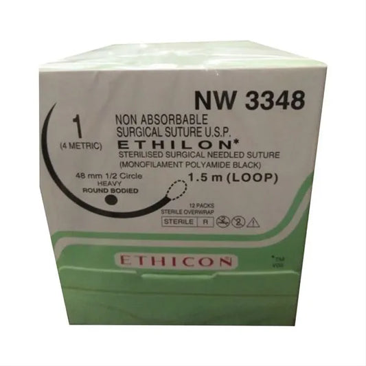 Ethicon Ethilon Sutures USP 1, 1/2 Circle Round Body Heavy NW3348