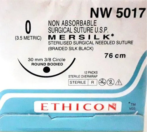 Ethicon Mersilk Sutures USP 0, 3/8 Circle Round Body - NW5017P
