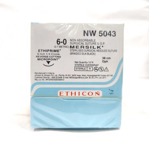 Mersilk Sutures USP 6-0, 3/8 Circle Reverse Cutting Micropoint NW5043