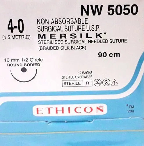 Ethicon Mersilk Sutures USP 4-0, 1/2 Circle Round Body - NW5050