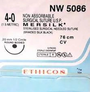 Ethicon Mersilk Sutures USP 4-0, 1/2 Circle Round Body - NW5086P