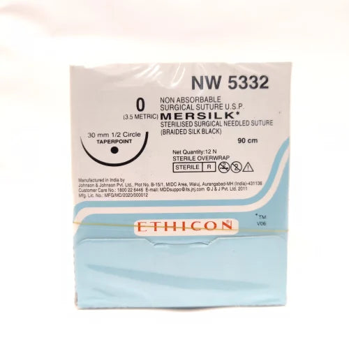 Ethicon Mersilk Sutures USP 0, 1/2 Circle Round Body - NW5332P