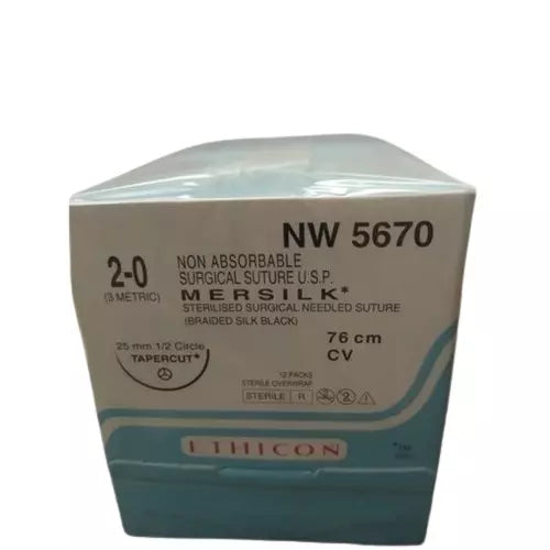 Ethicon Mersilk Sutures USP 2-0, 1/2 Circle Tapercut - NW5670