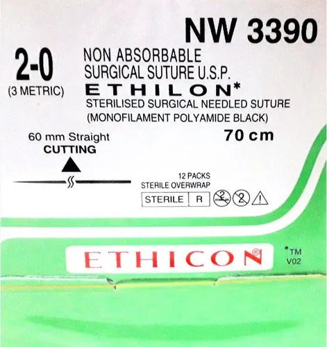 Ethicon Ethilon Sutures USP 2-0, Straight Cutting - NW3390