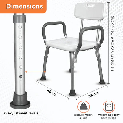 Vissco Comfort Shower Chair – PC 0980 | With Back & Armrest, Adjustable Height